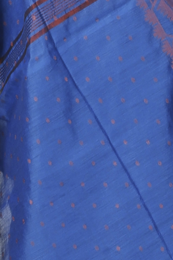 Blue Blended Cotton Temo Hand Loom Saree (1268)